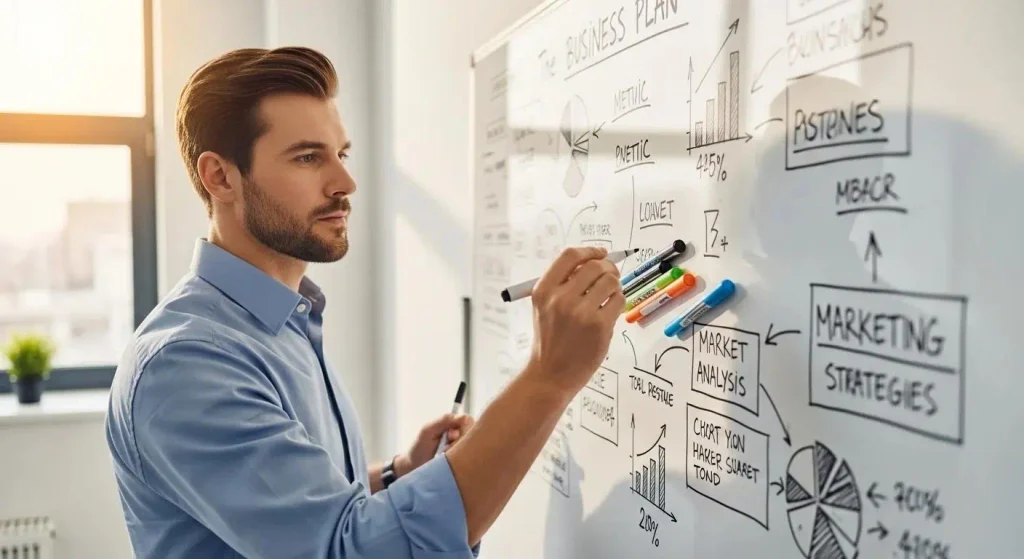 Entrepreneur researching and planning a new business