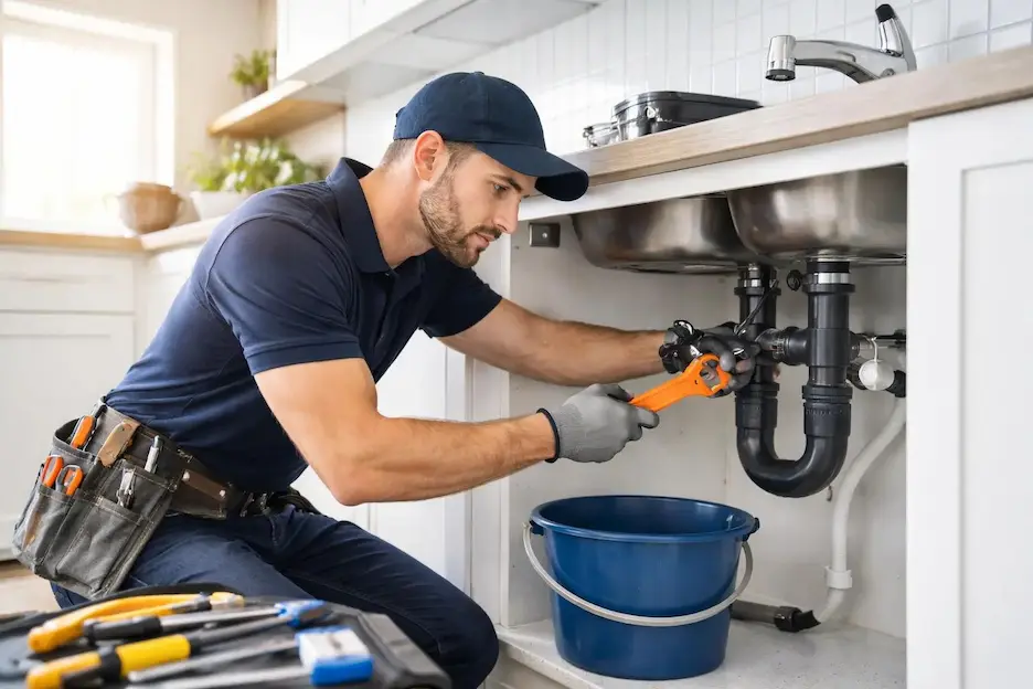 Plumber providing a paid repair service at a customer's home