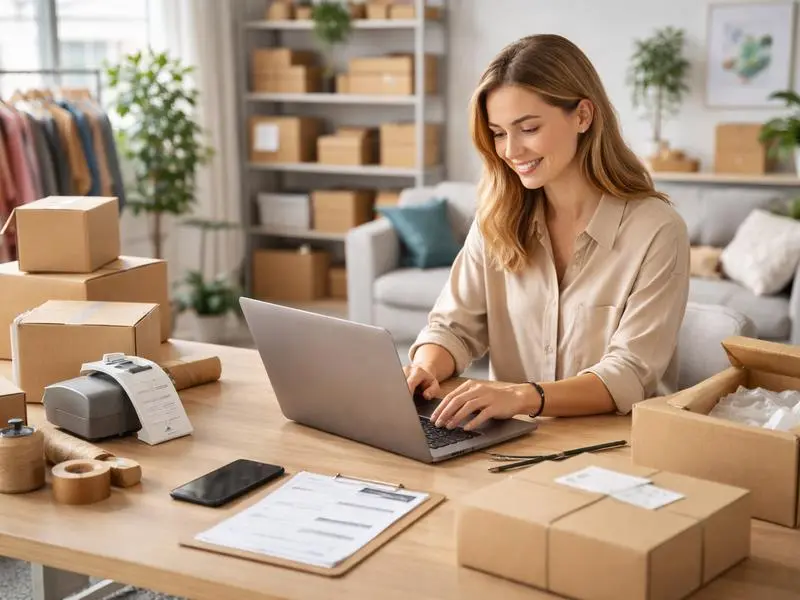 Online business owner managing ecommerce orders on a laptop