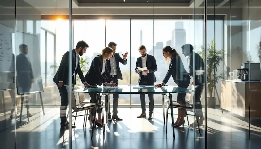 Professional team working together in a modern company office