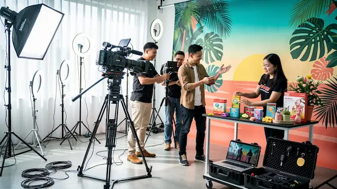 Video marketing production with camera and digital editing